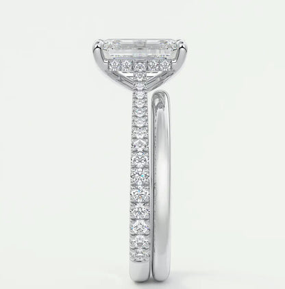 Custom made juliette emerald hidden halo cathedral engagement ring | diamond lab