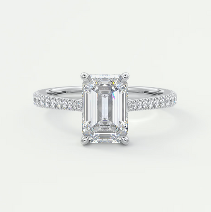 Custom made juliette emerald hidden halo cathedral engagement ring | diamond lab