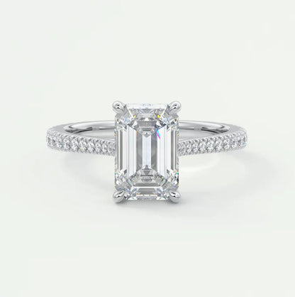 Custom made juliette emerald hidden halo cathedral engagement ring | diamond lab