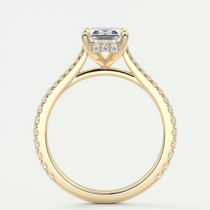 Custom made juliette emerald hidden halo cathedral engagement ring | diamond lab