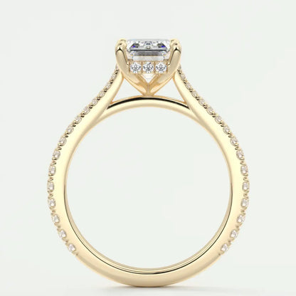 Custom made juliette emerald hidden halo cathedral engagement ring | diamond lab