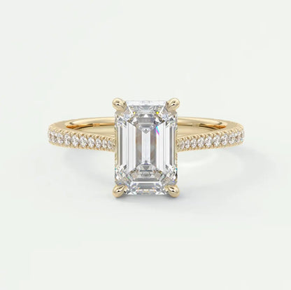 Custom made juliette emerald hidden halo cathedral engagement ring | diamond lab