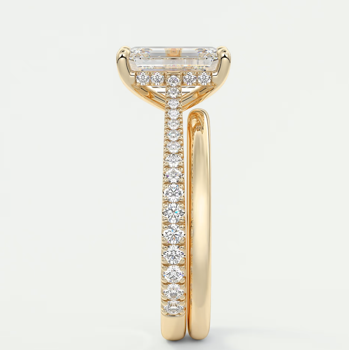 Custom made juliette emerald hidden halo cathedral engagement ring | diamond lab