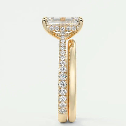 Custom made juliette emerald hidden halo cathedral engagement ring | diamond lab