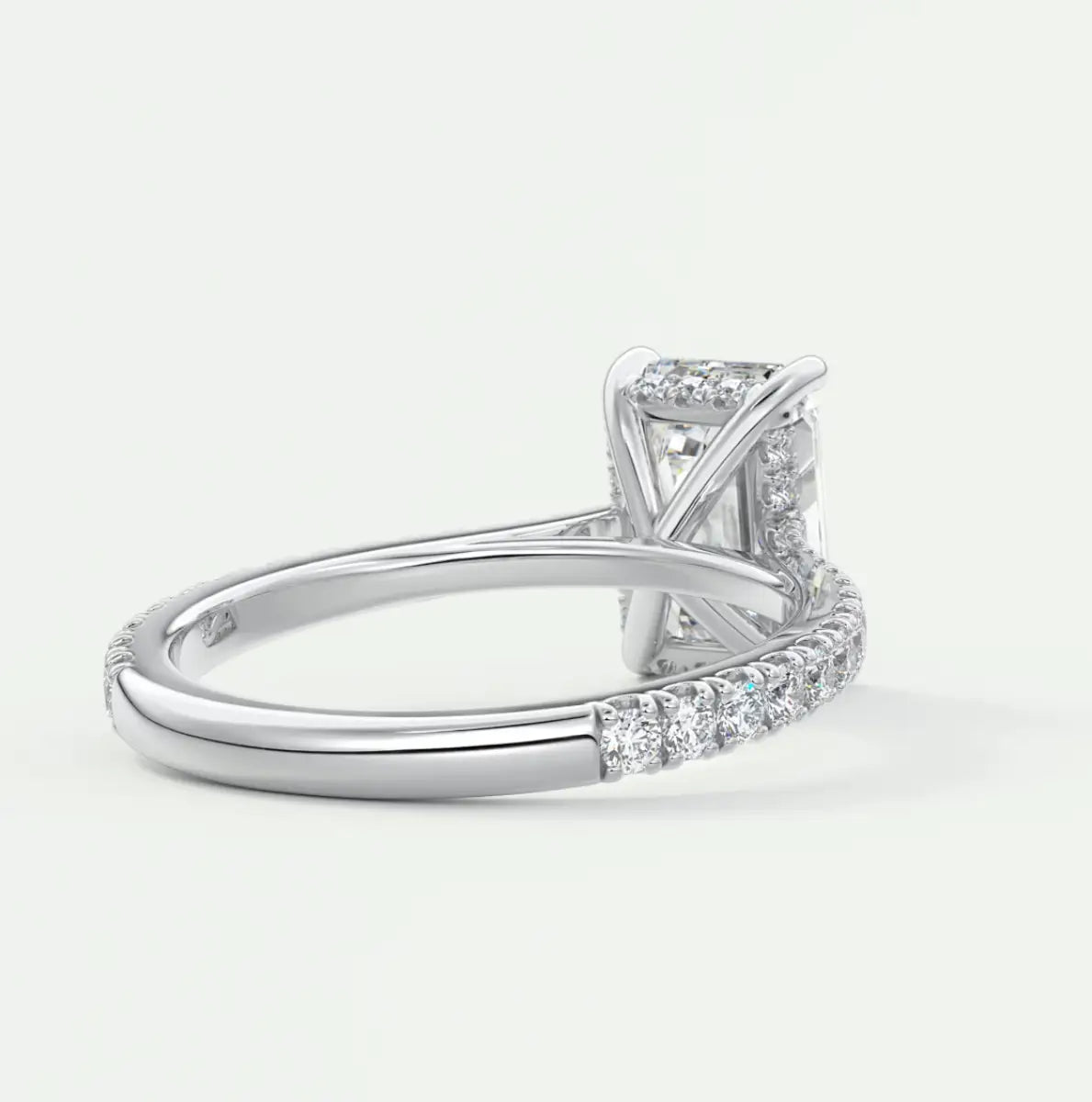 Custom made juliette emerald hidden halo cathedral engagement ring | diamond lab