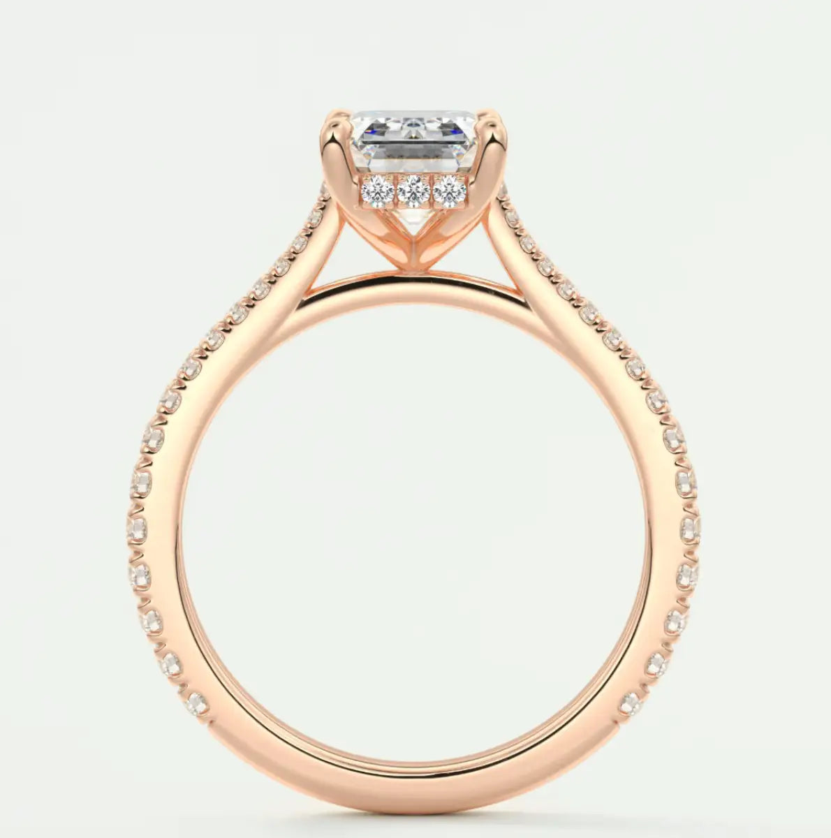 Custom made juliette emerald hidden halo cathedral engagement ring | diamond lab