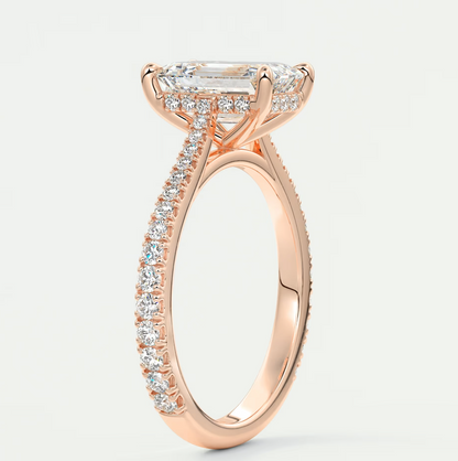 Custom made juliette emerald hidden halo cathedral engagement ring | diamond lab