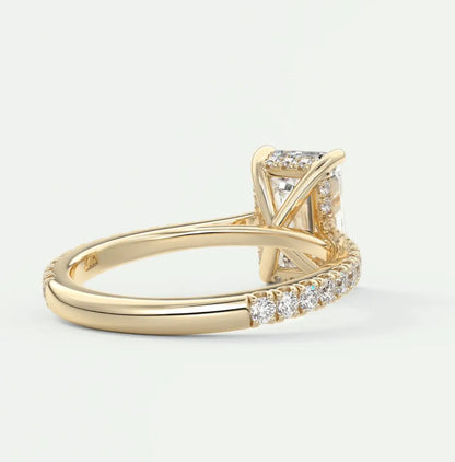 Custom made juliette emerald hidden halo cathedral engagement ring | diamond lab