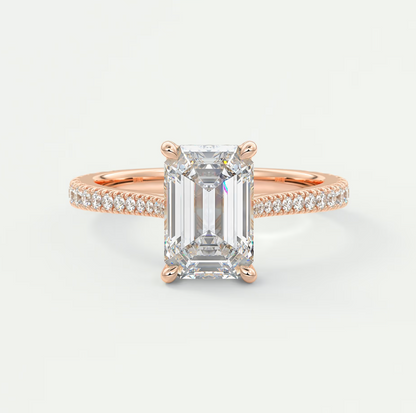 Custom made juliette emerald hidden halo cathedral engagement ring | diamond lab