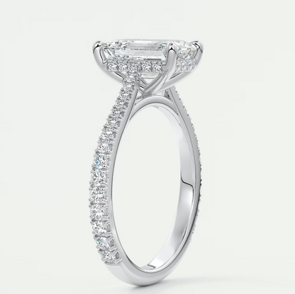 Custom made juliette emerald hidden halo cathedral engagement ring | diamond lab