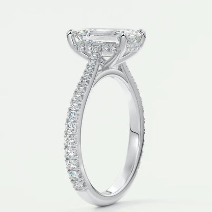 Custom made juliette emerald hidden halo cathedral engagement ring | diamond lab