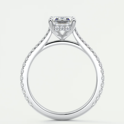 Custom made juliette emerald hidden halo cathedral engagement ring | diamond lab