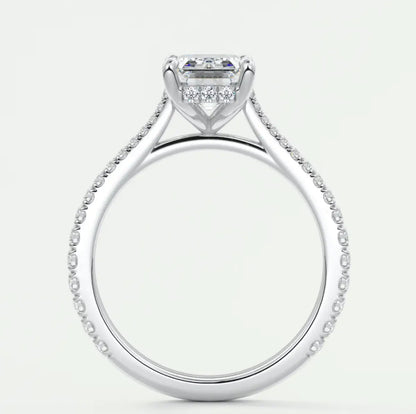 Custom made juliette emerald hidden halo cathedral engagement ring | diamond lab