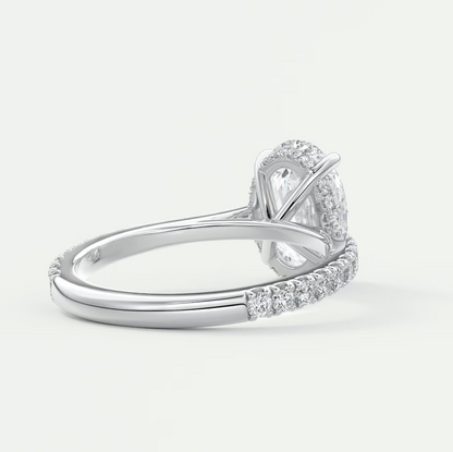Custom made juliette oval hidden halo cathedral engagement ring | diamond lab