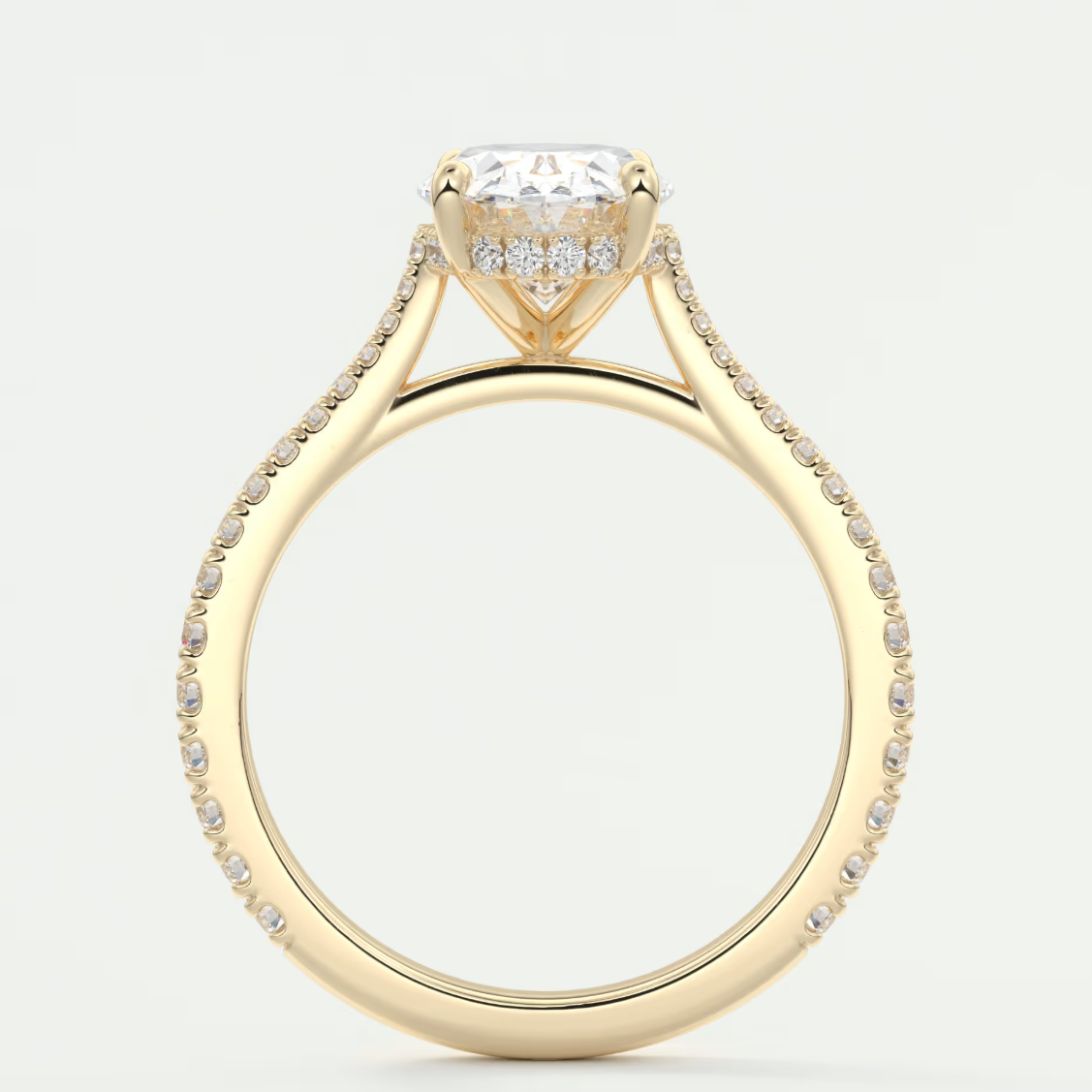 Custom made juliette oval hidden halo cathedral engagement ring | diamond lab