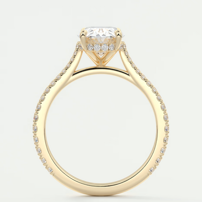 Custom made juliette oval hidden halo cathedral engagement ring | diamond lab