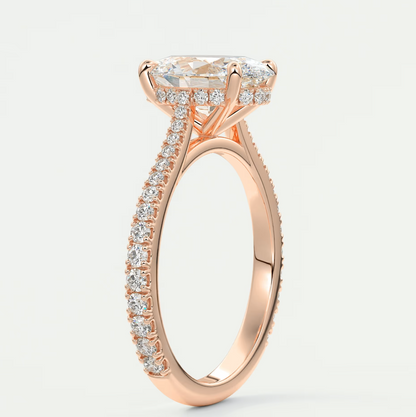 Custom made juliette oval hidden halo cathedral engagement ring | diamond lab
