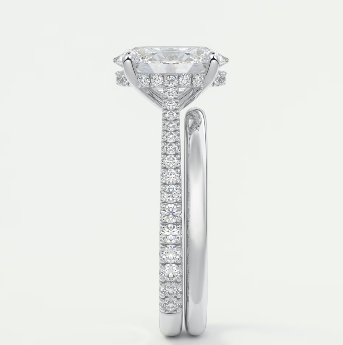 Custom made juliette oval hidden halo cathedral engagement ring | diamond lab