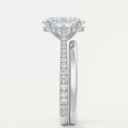 Custom made juliette oval hidden halo cathedral engagement ring | diamond lab