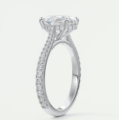 Custom made juliette oval hidden halo cathedral engagement ring | diamond lab