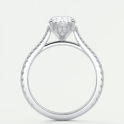 Custom made juliette oval hidden halo cathedral engagement ring | diamond lab