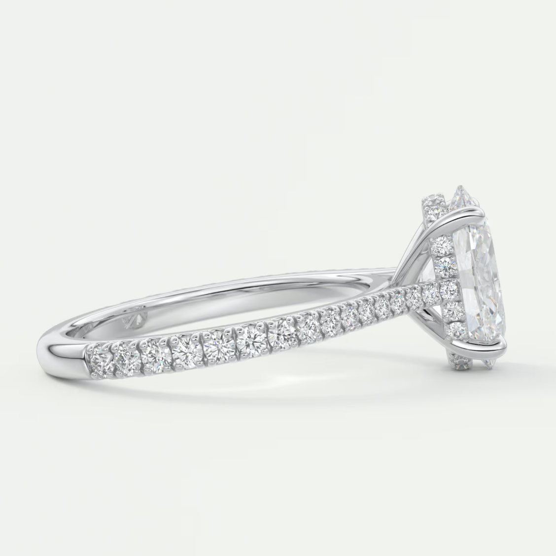 Custom made juliette oval hidden halo cathedral engagement ring | diamond lab