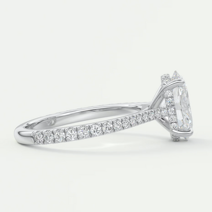 Custom made juliette oval hidden halo cathedral engagement ring | diamond lab