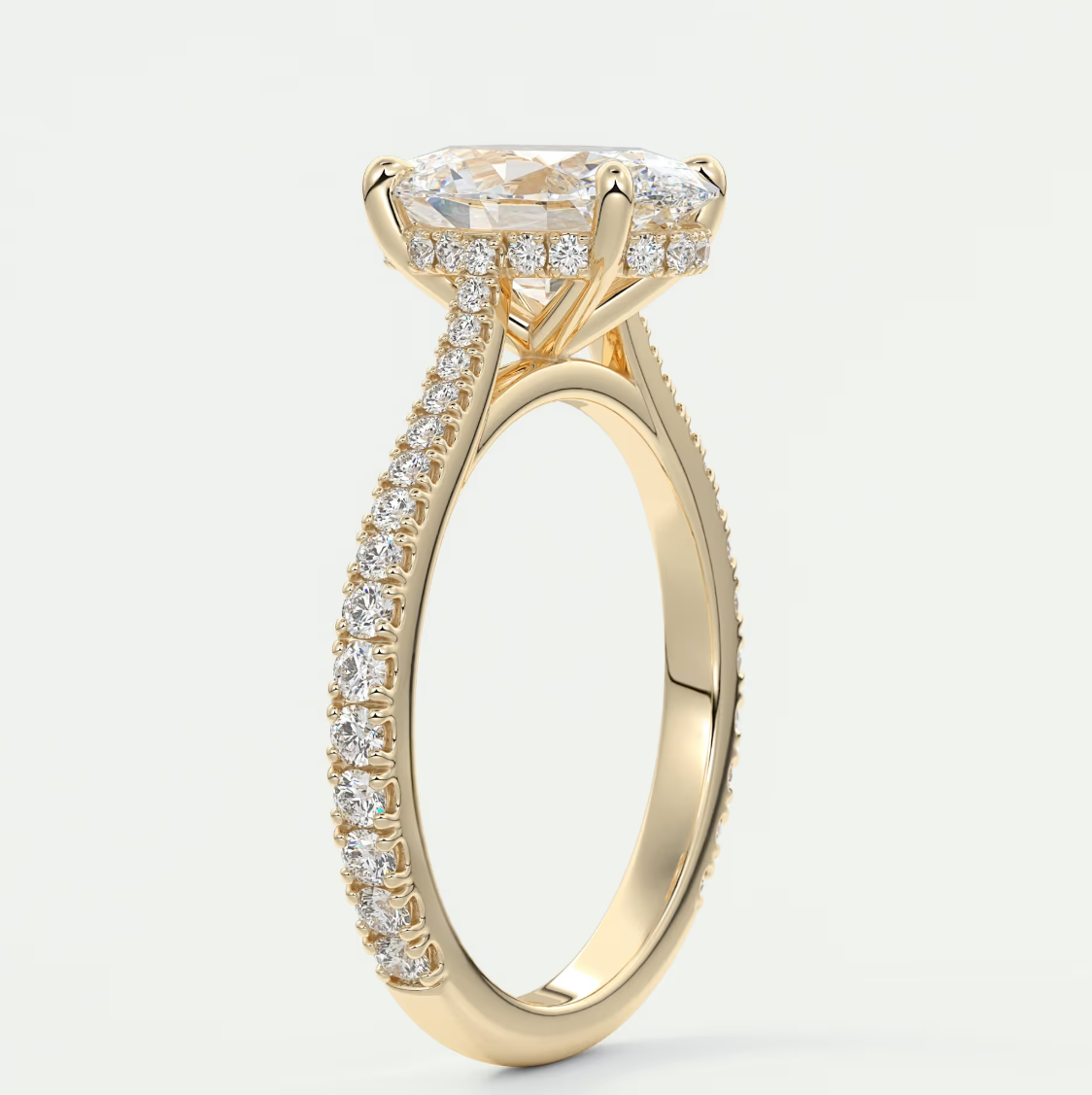 Custom made juliette oval hidden halo cathedral engagement ring | diamond lab