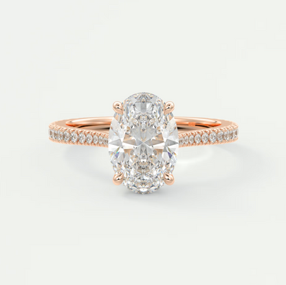 Custom made juliette oval hidden halo cathedral engagement ring | diamond lab