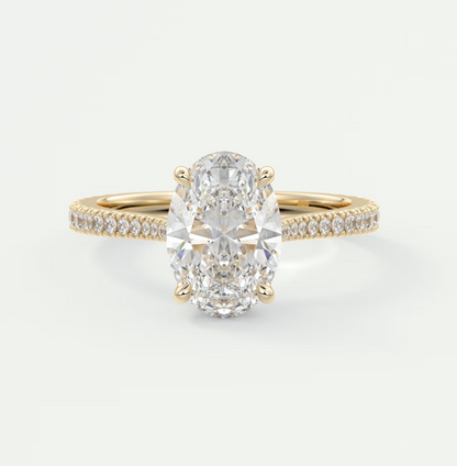 Custom made juliette oval hidden halo cathedral engagement ring | diamond lab