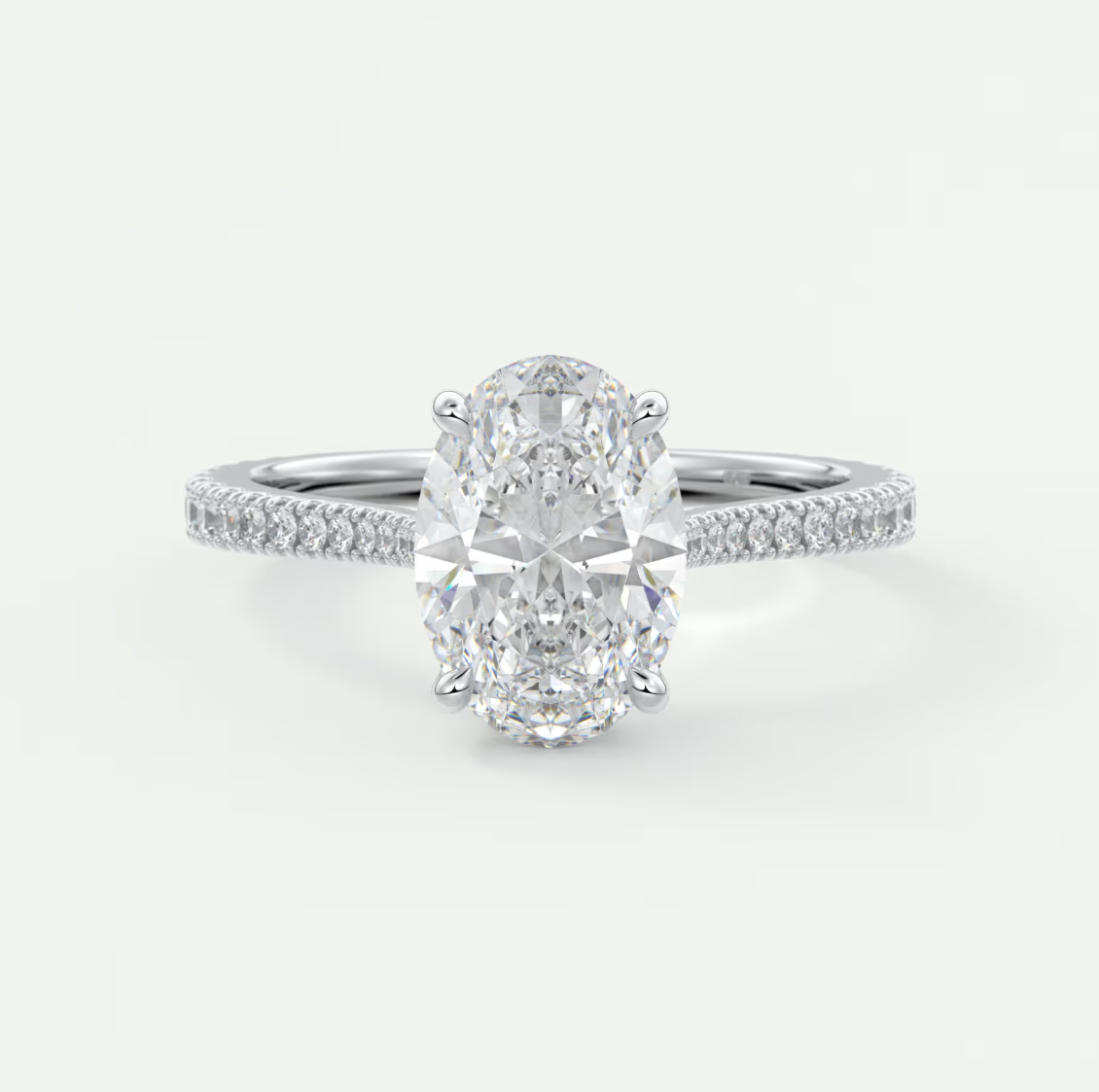 Custom made juliette oval hidden halo cathedral engagement ring | diamond lab
