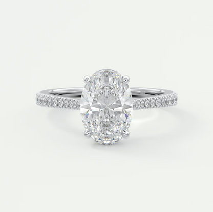 Custom made juliette oval hidden halo cathedral engagement ring | diamond lab