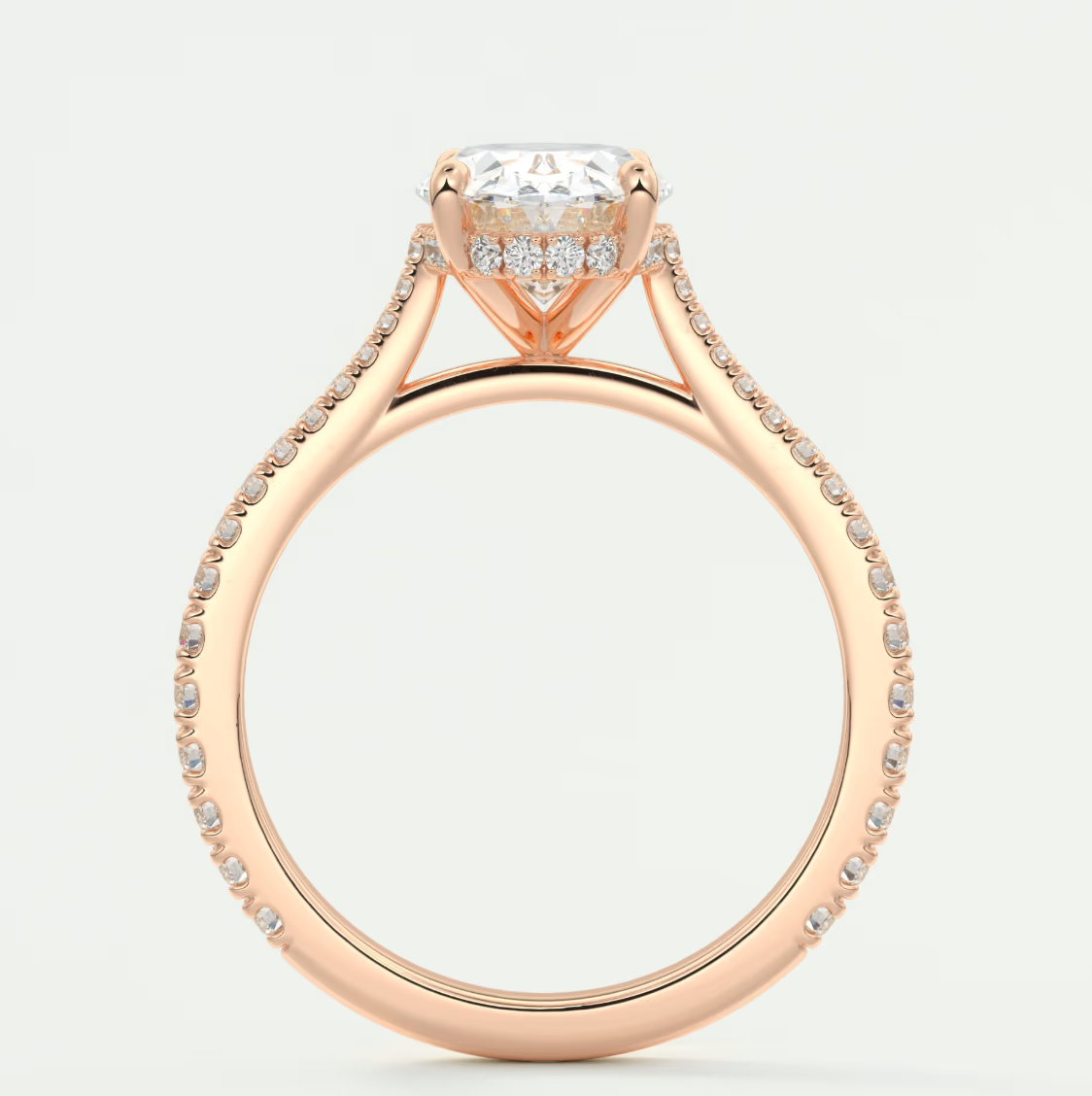 Custom made juliette oval hidden halo cathedral engagement ring | diamond lab