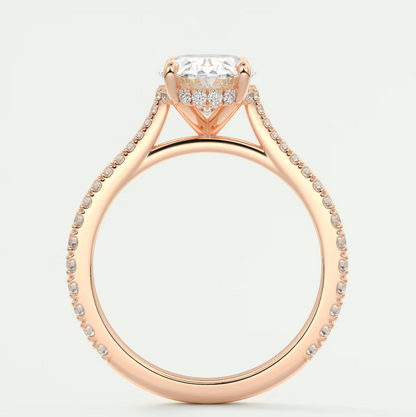 Custom made juliette oval hidden halo cathedral engagement ring | diamond lab