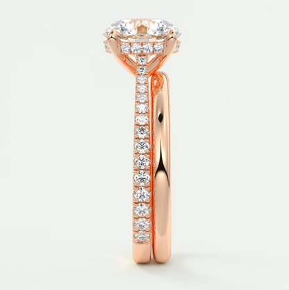 Custom made juliette round hidden halo cathedral engagement ring | diamond lab