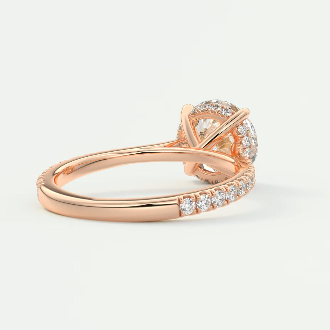 Custom made juliette round hidden halo cathedral engagement ring | diamond lab