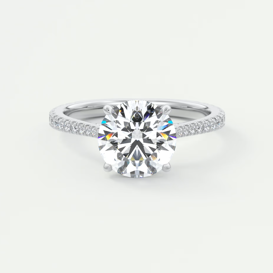 Custom made juliette round hidden halo cathedral engagement ring | diamond lab