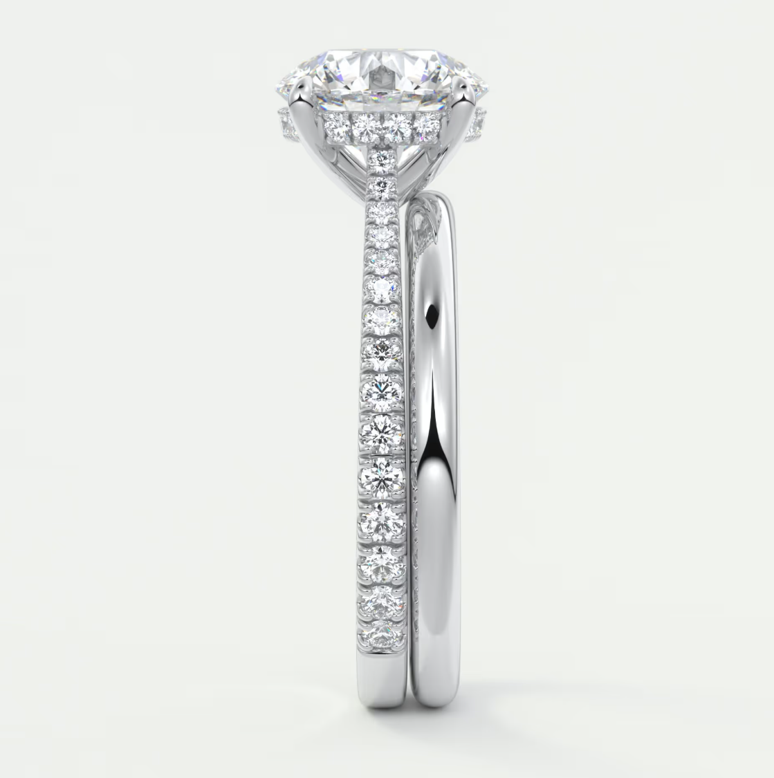 Custom made juliette round hidden halo cathedral engagement ring | diamond lab