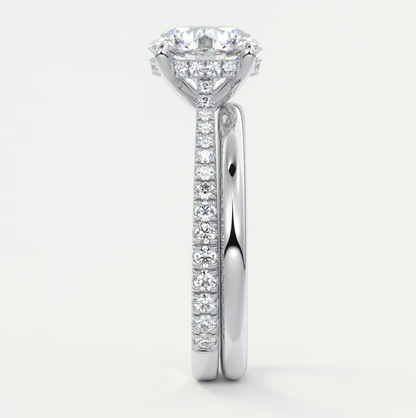 Custom made juliette round hidden halo cathedral engagement ring | diamond lab