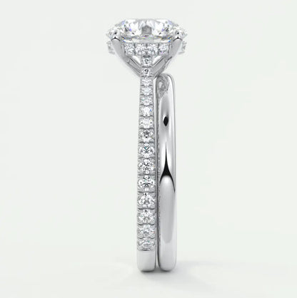 Custom made juliette round hidden halo cathedral engagement ring | diamond lab
