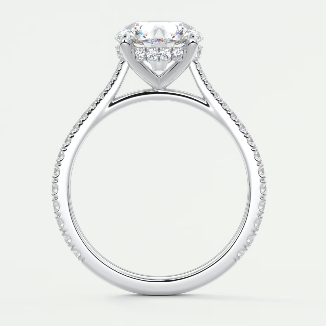 Custom made juliette round hidden halo cathedral engagement ring | diamond lab