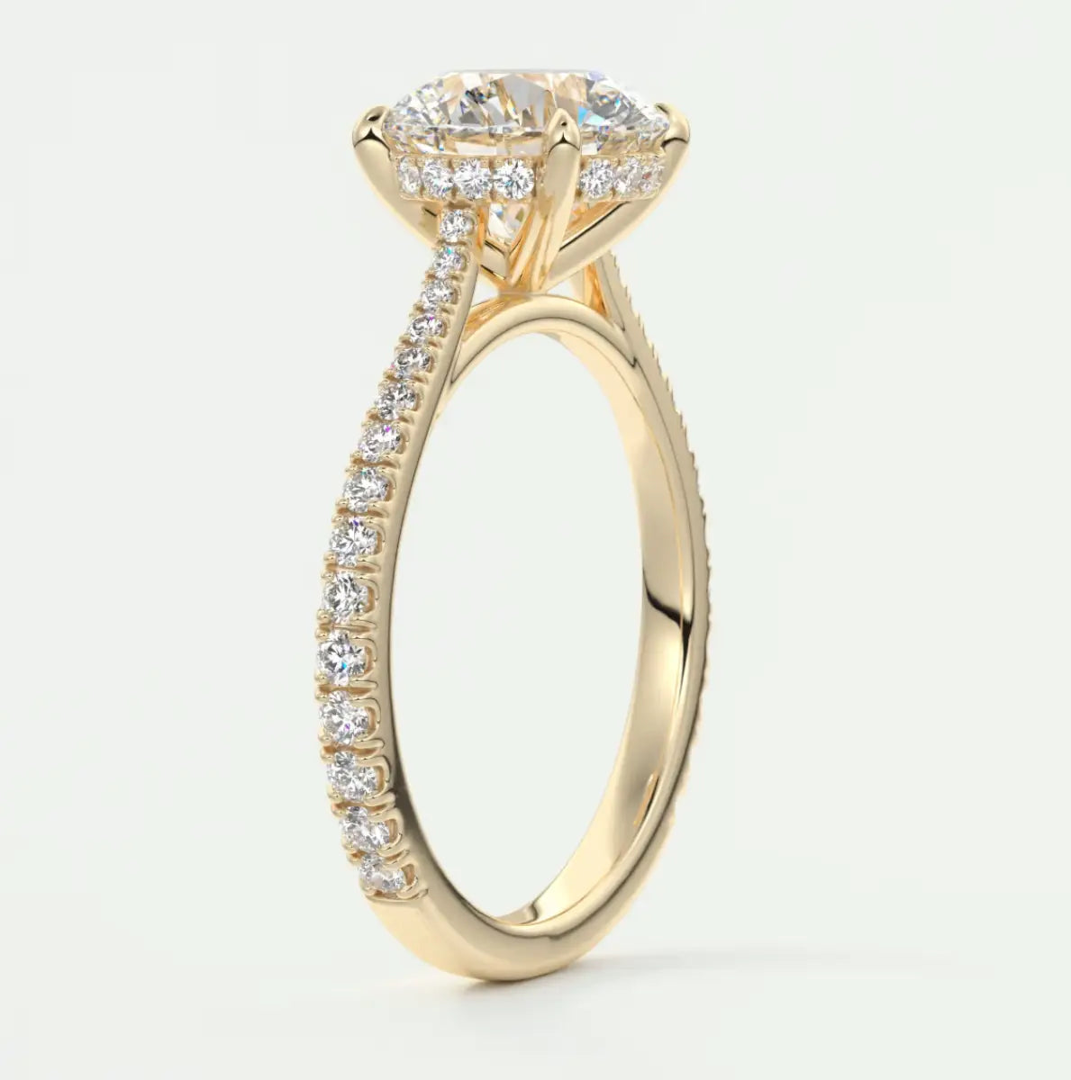 Custom made juliette round hidden halo cathedral engagement ring | diamond lab