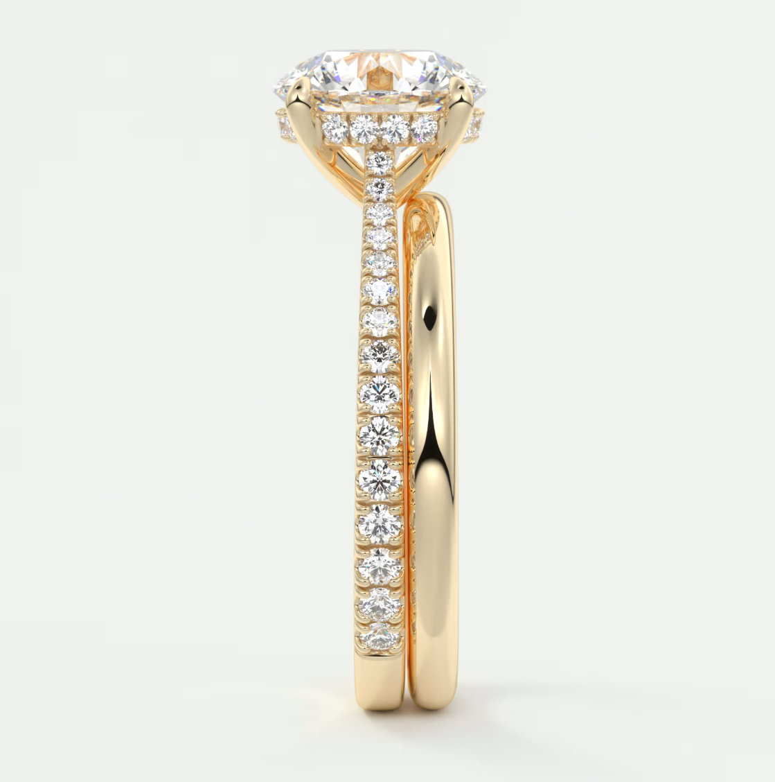 Custom made juliette round hidden halo cathedral engagement ring | diamond lab