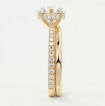 Custom made juliette round hidden halo cathedral engagement ring | diamond lab