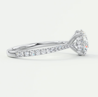 Custom made juliette round hidden halo cathedral engagement ring | diamond lab
