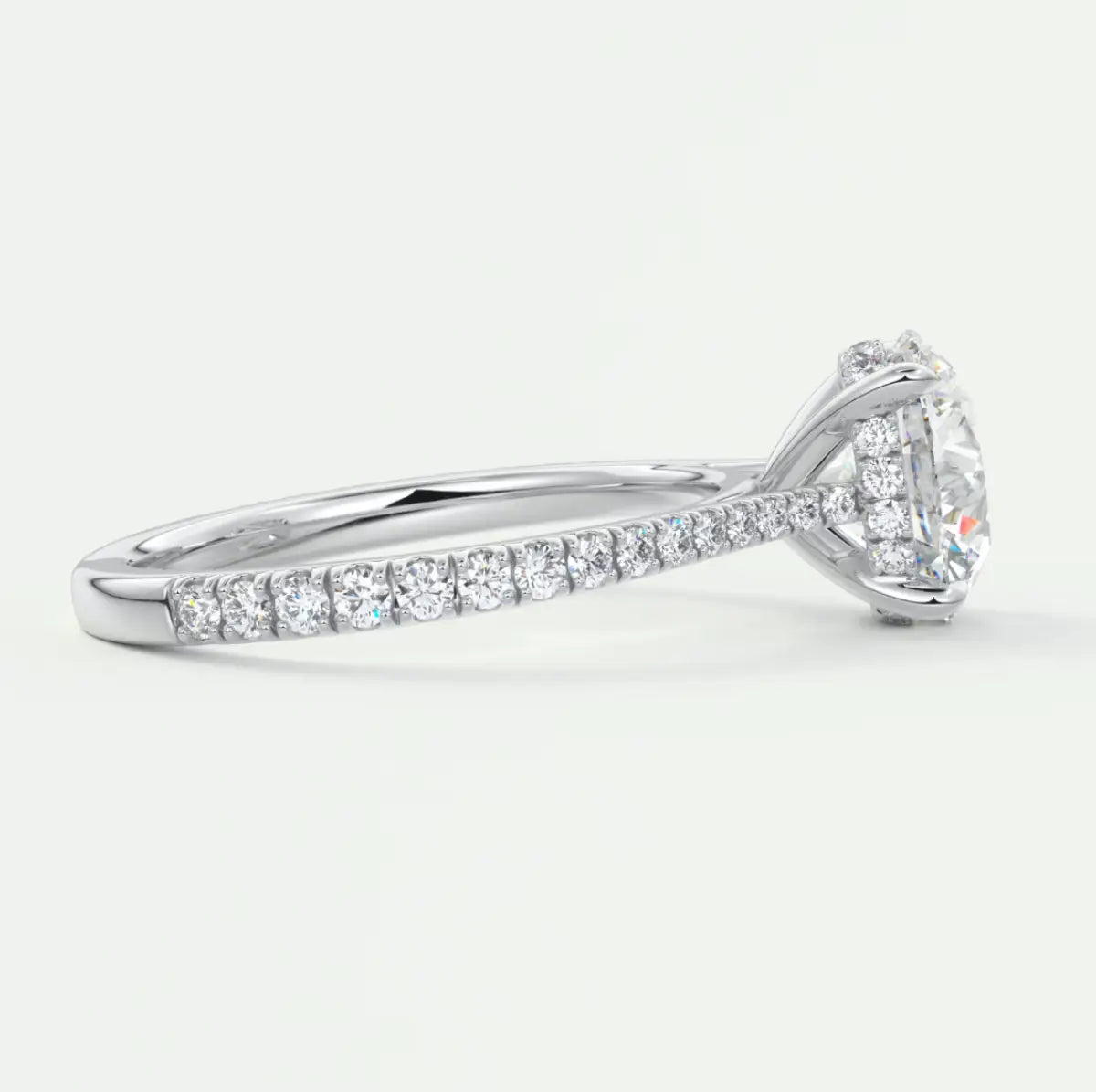 Custom made juliette round hidden halo cathedral engagement ring | diamond lab