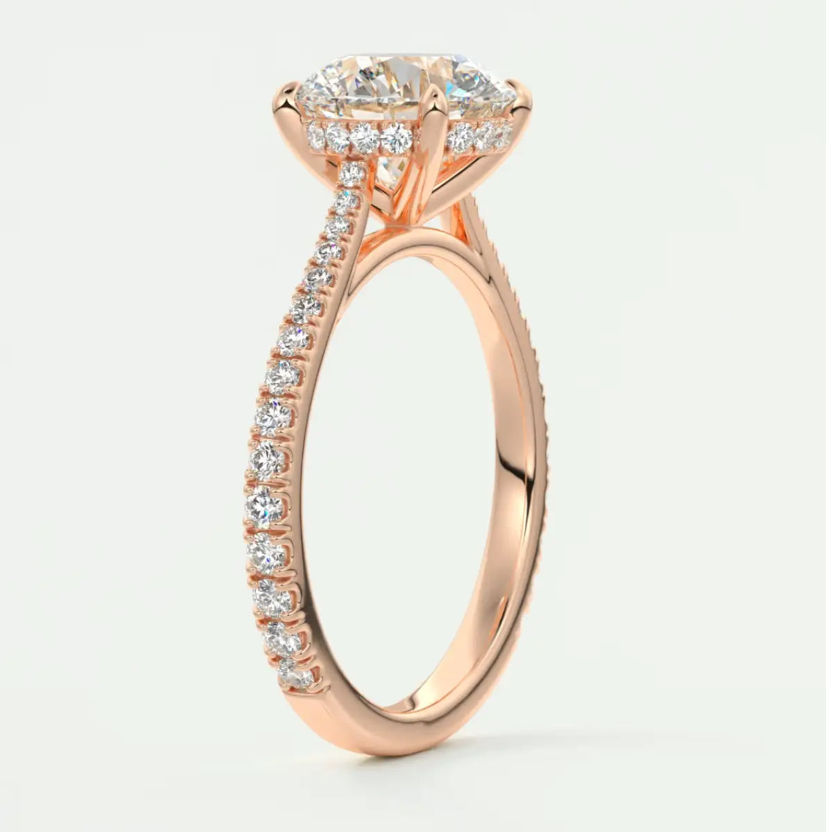 Custom made juliette round hidden halo cathedral engagement ring | diamond lab
