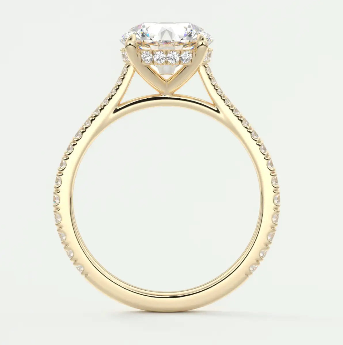 Custom made juliette round hidden halo cathedral engagement ring | diamond lab