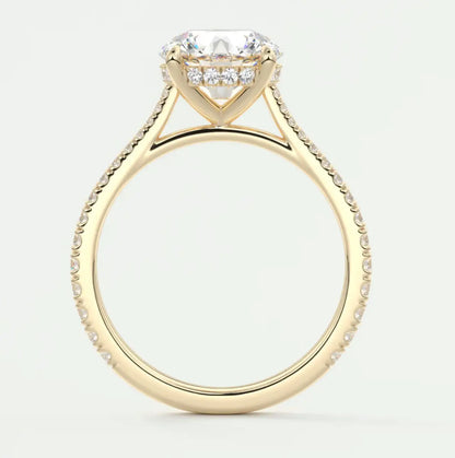 Custom made juliette round hidden halo cathedral engagement ring | diamond lab