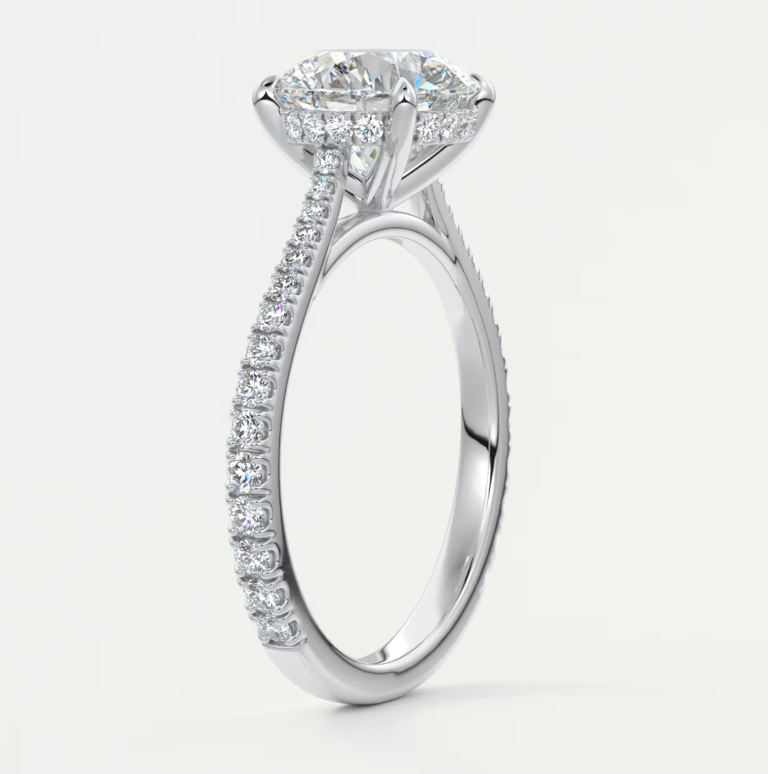 Custom made juliette round hidden halo cathedral engagement ring | diamond lab